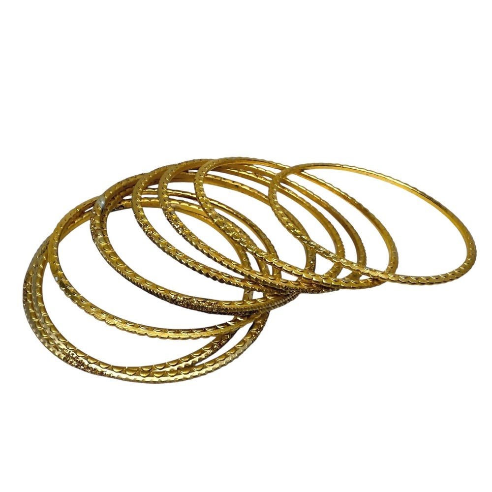 Gold Tone Bangle Bracelet Textured Stacking Womens Fashion Jewelry Set of 9